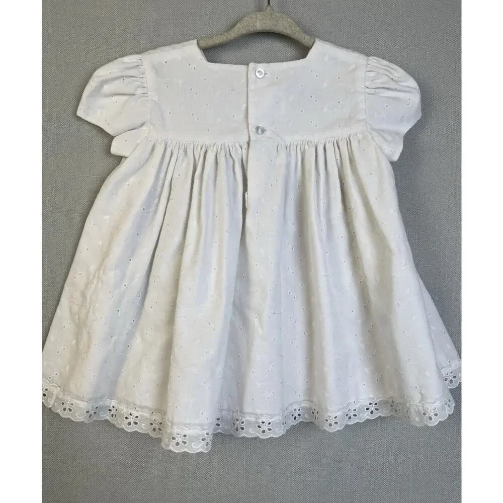 C. I Castro & Co Dress Baby Girl 12 Mos White Pink Eyelet Puffed Sleeves Party